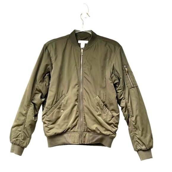H&M Women’s New Aviator Flight Jacket In Army Green 2 NWOT - Picture 1 of 8